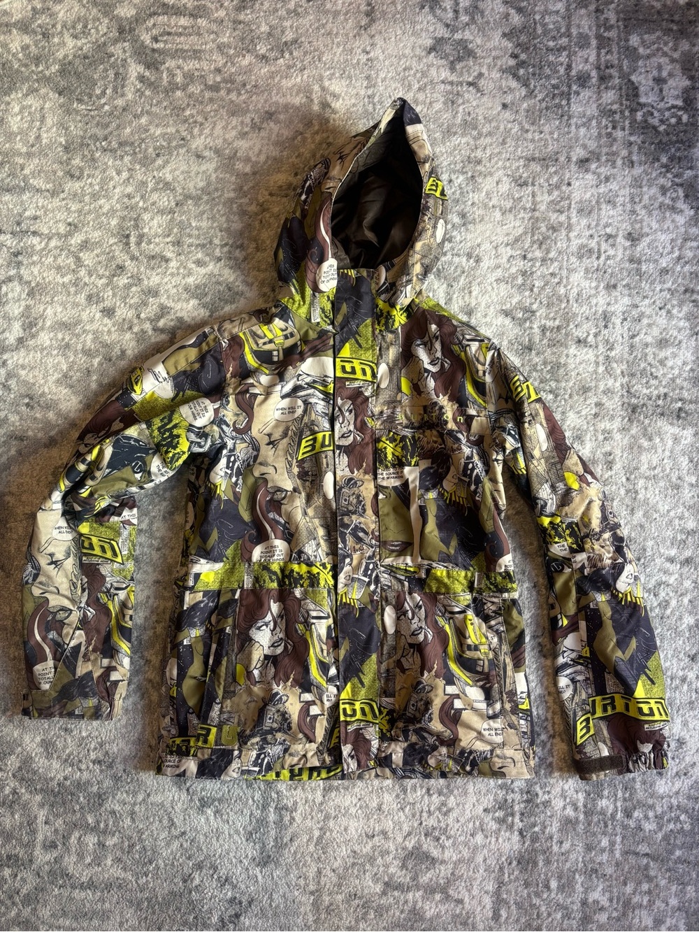 Burton Ski Snow Jacket - Olive, Brown & Yellow Graphic Print